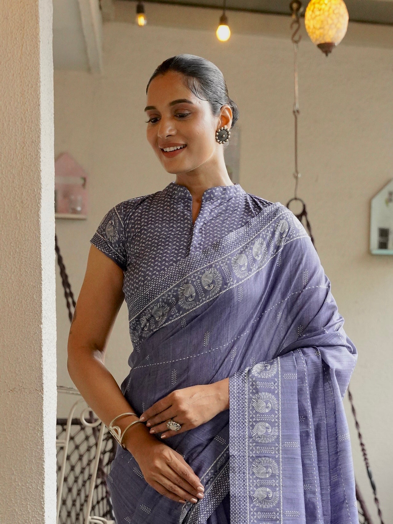 Noor-E-Neel Neel Kantha Embroidered Semi Tussar Saree Geetha Creation