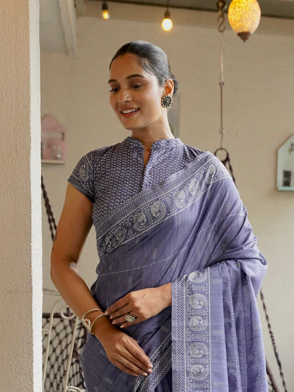 Noor-E-Neel Neel Kantha Embroidered Semi Tussar Saree Geetha Creation