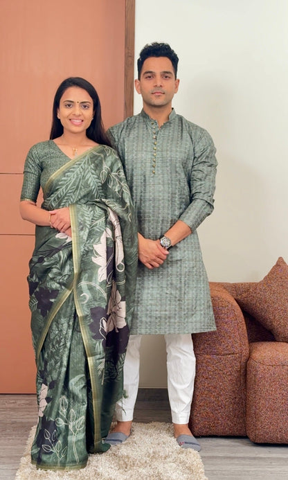 Garnishing Green Unstitched Couple Set Geetha Creation