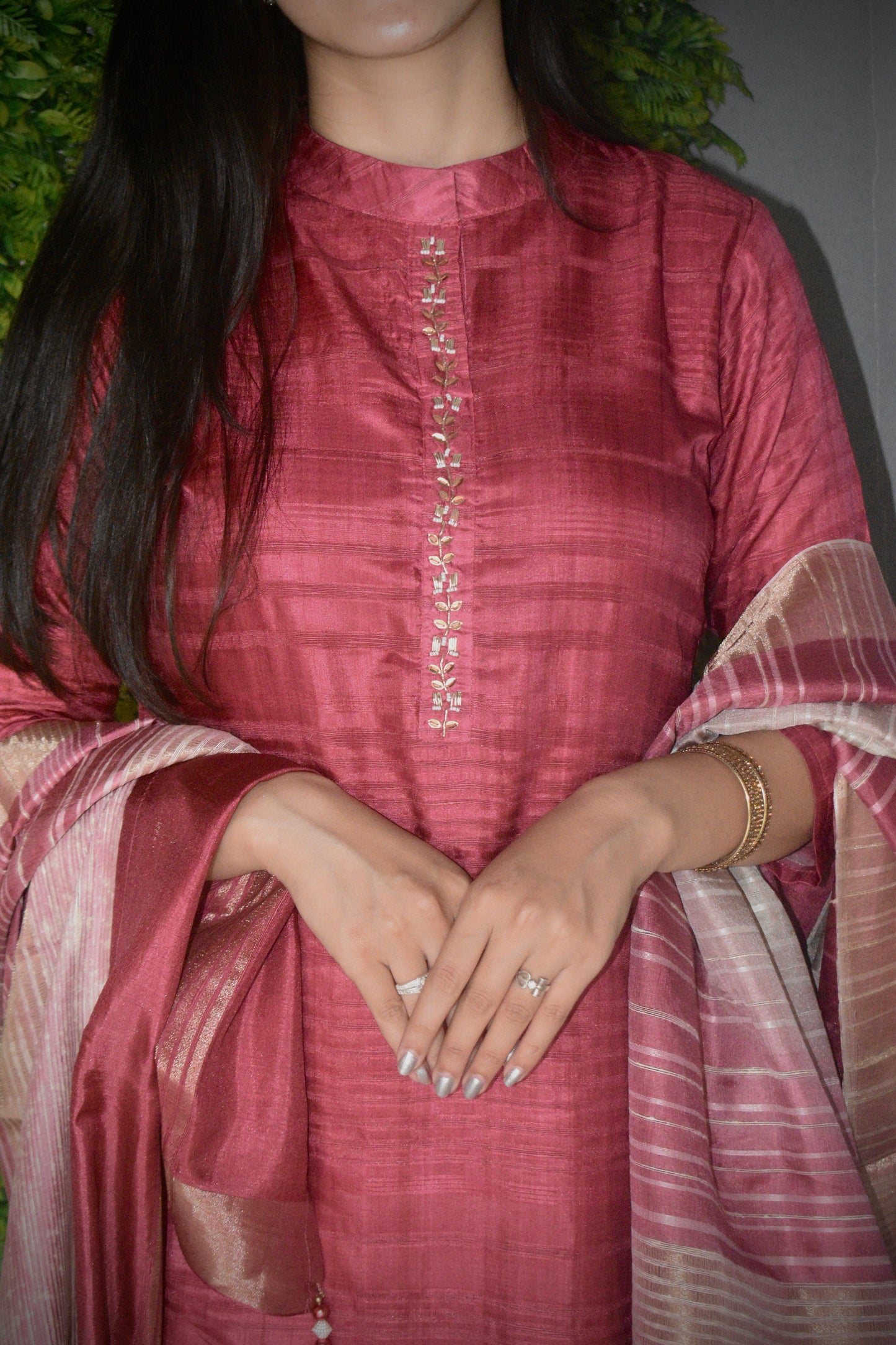 Luxurious Rose Red Ready to Wear Silk Kurti Set Geetha Creation
