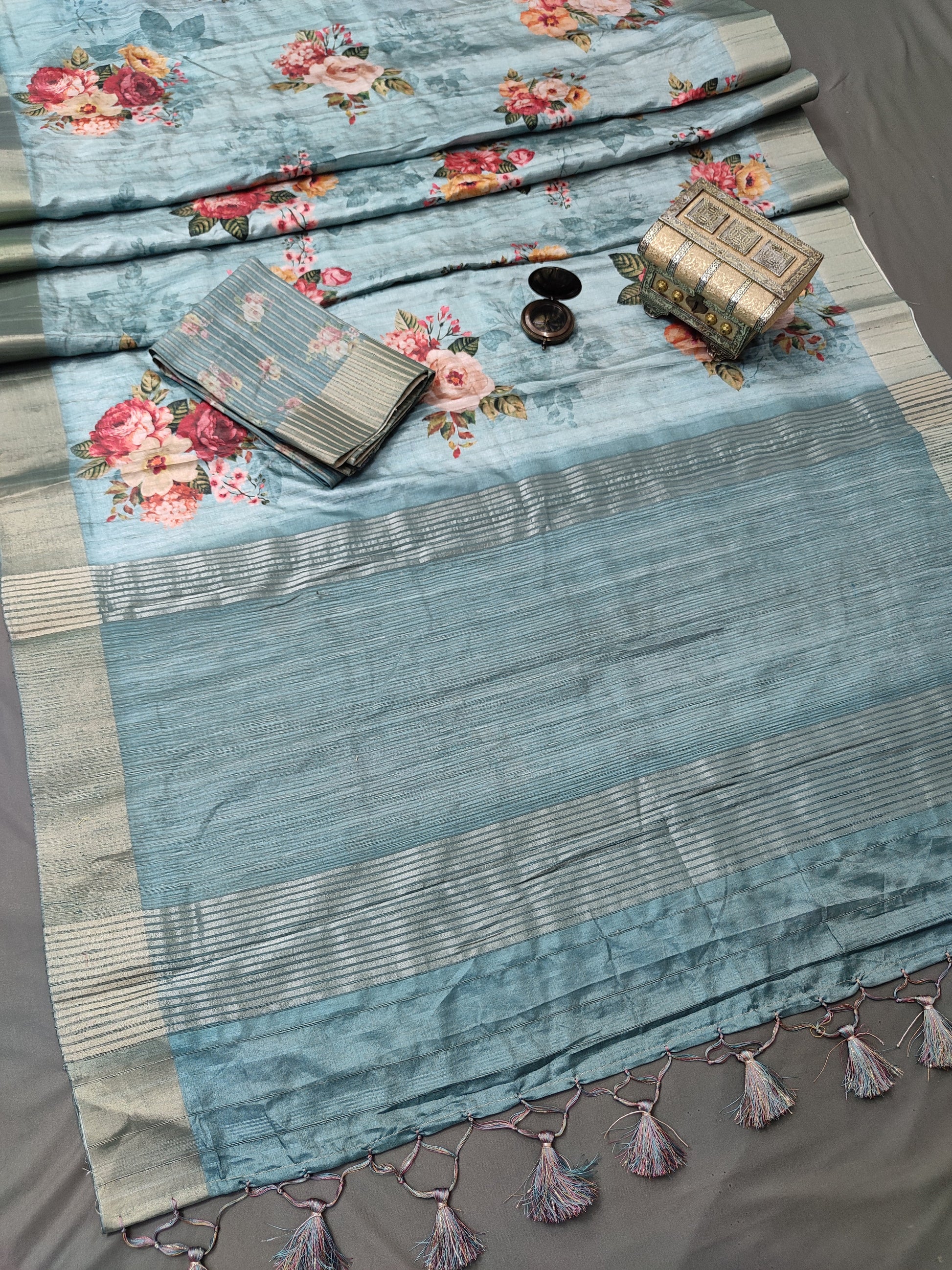 Whispering Wind Floral Charm Handloom Tussar Saree C4 Geetha Creation
