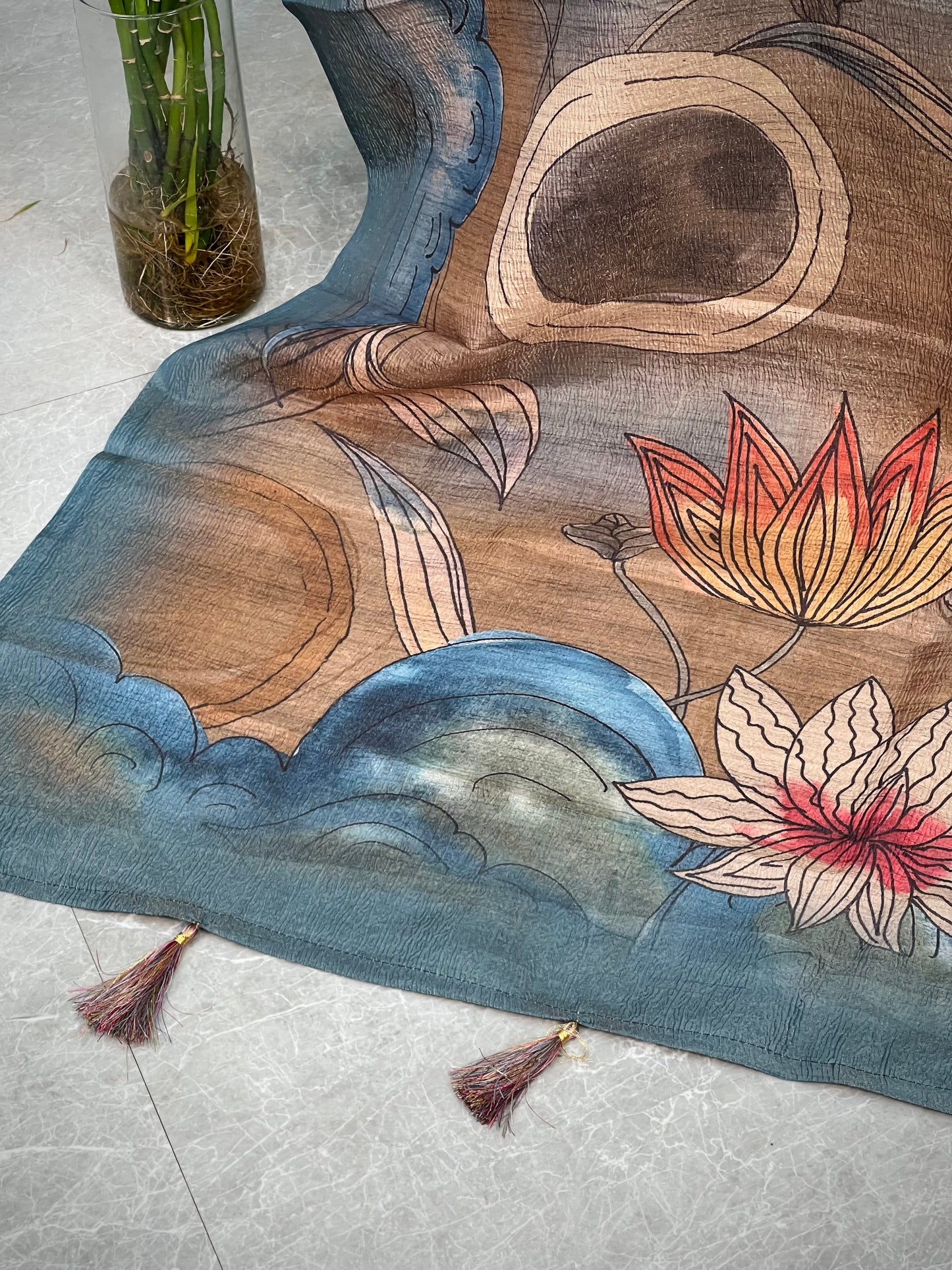 Imaginary Blue Garden Tussar Tissue Crushed Saree Geetha Creation