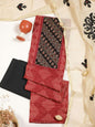 Bandhani Indian Red Applique Cotton Unstitched Suit Set.