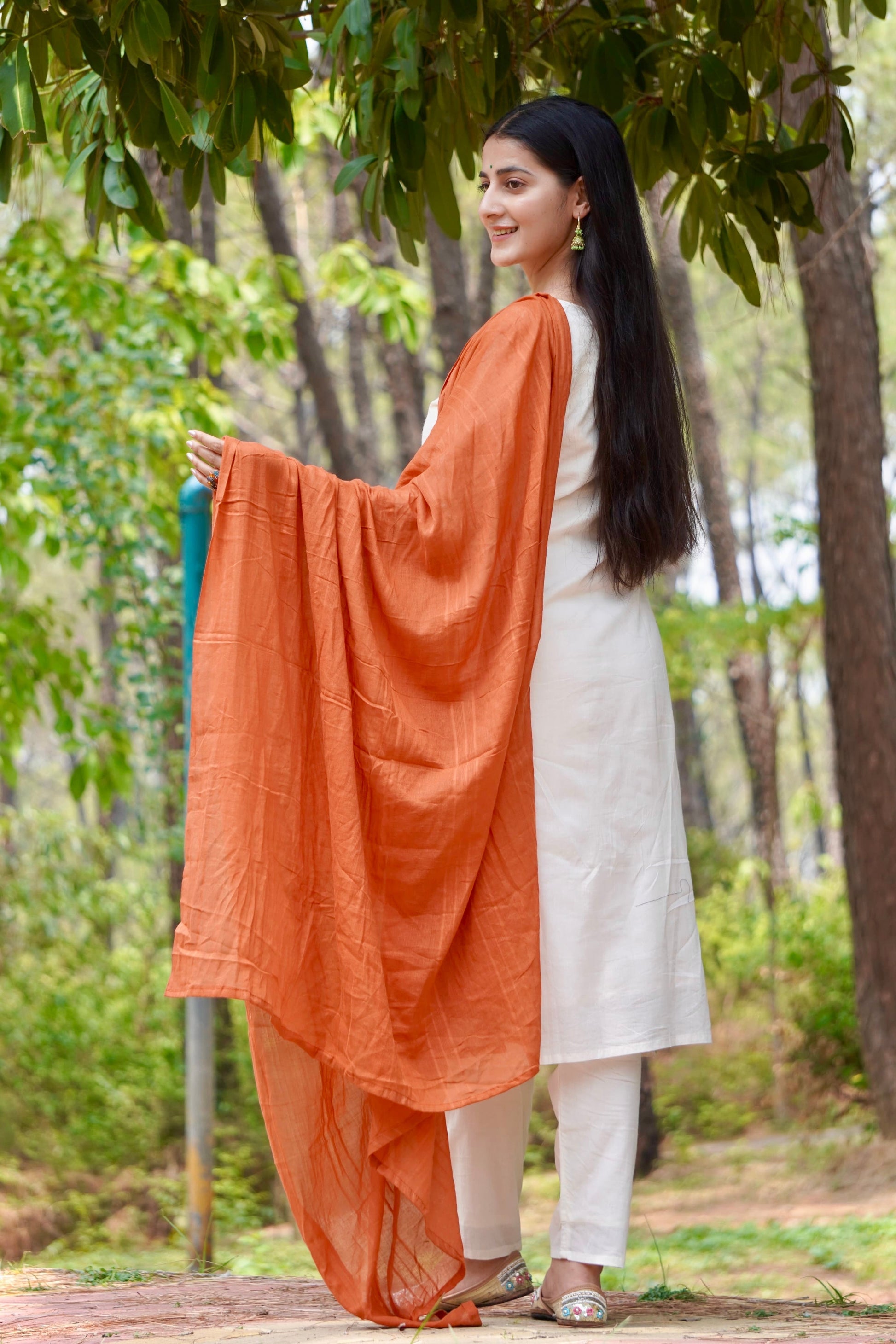 Dreamy Soft Orange and Cream Pure Cotton Kurti Set Geetha Creation