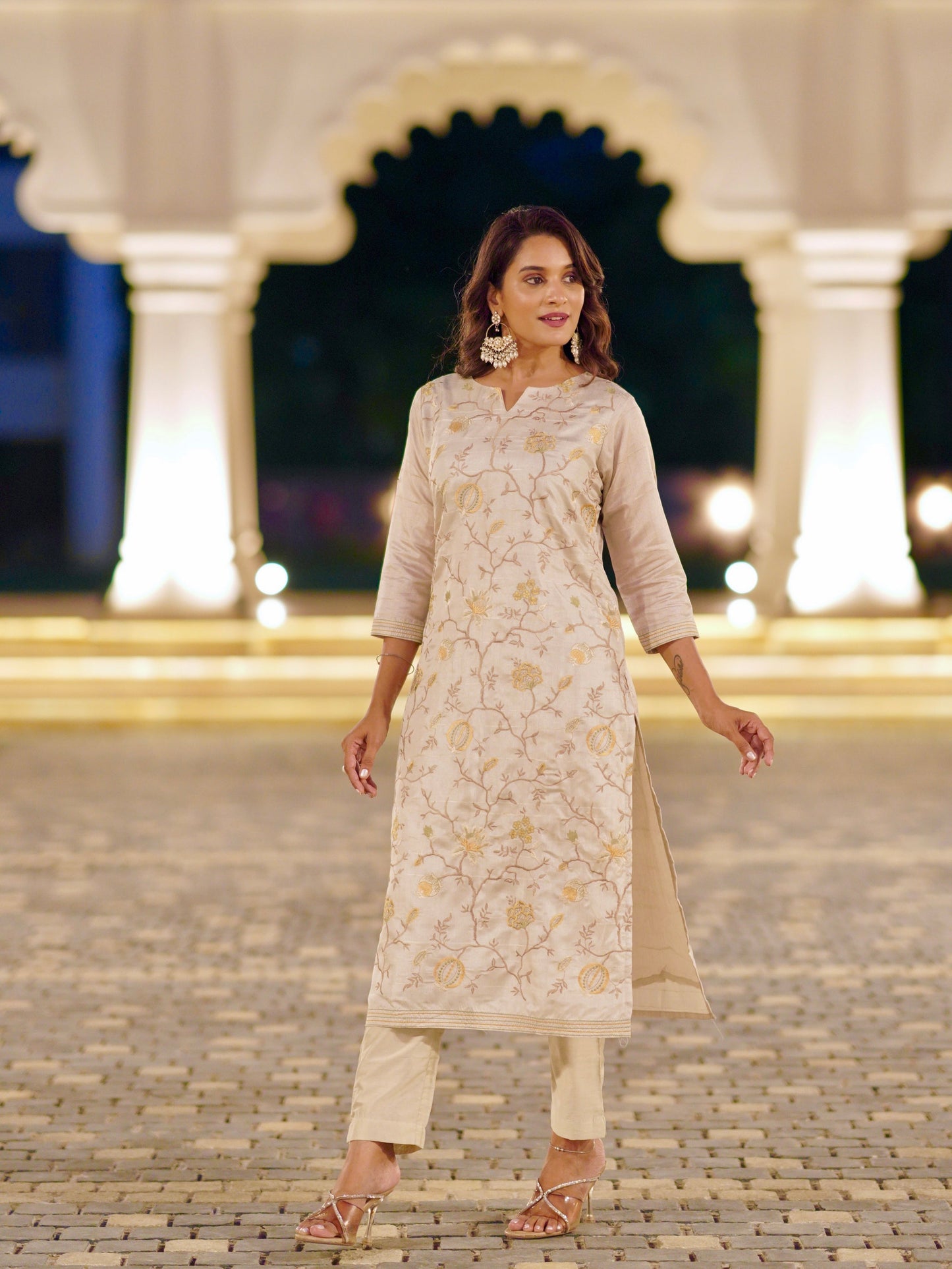 Araanya Embroidered Ready to Wear Silk Kurti Set Geetha Creation