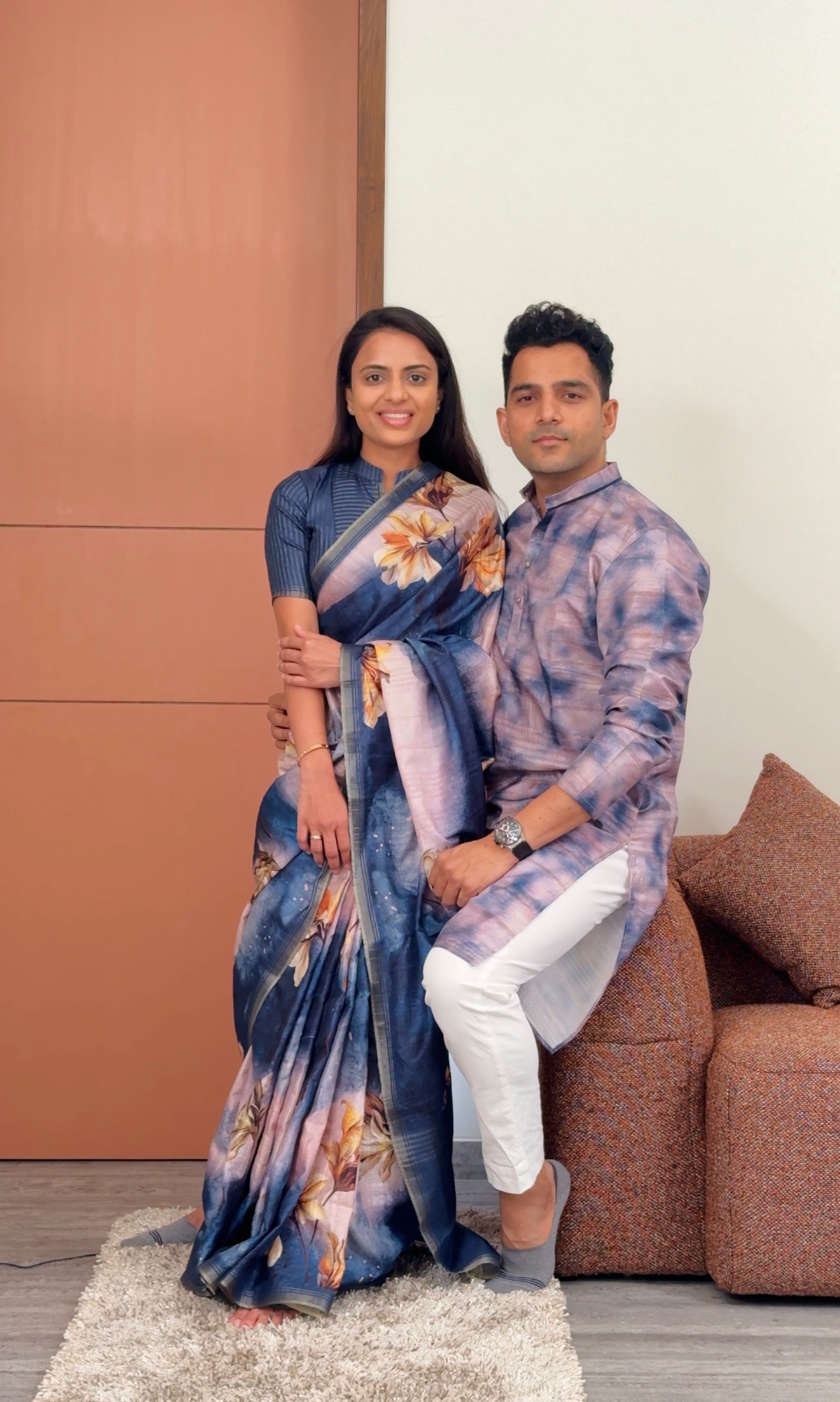 Cloudy Blue Unstitched Couple Set Geetha Creation