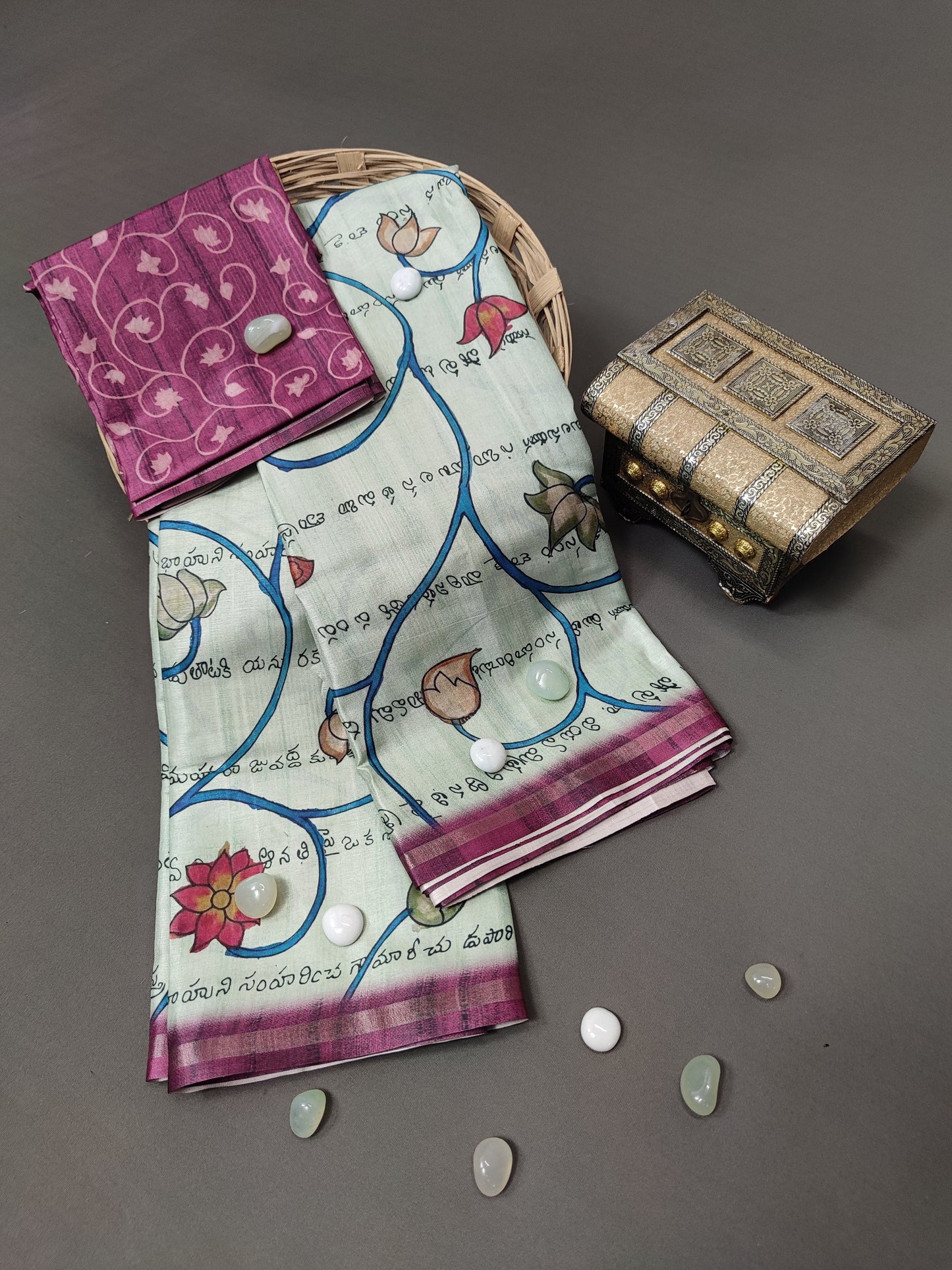 Pista Green Traditional Fine Border Tussar Saree FBS2 Geetha Creation