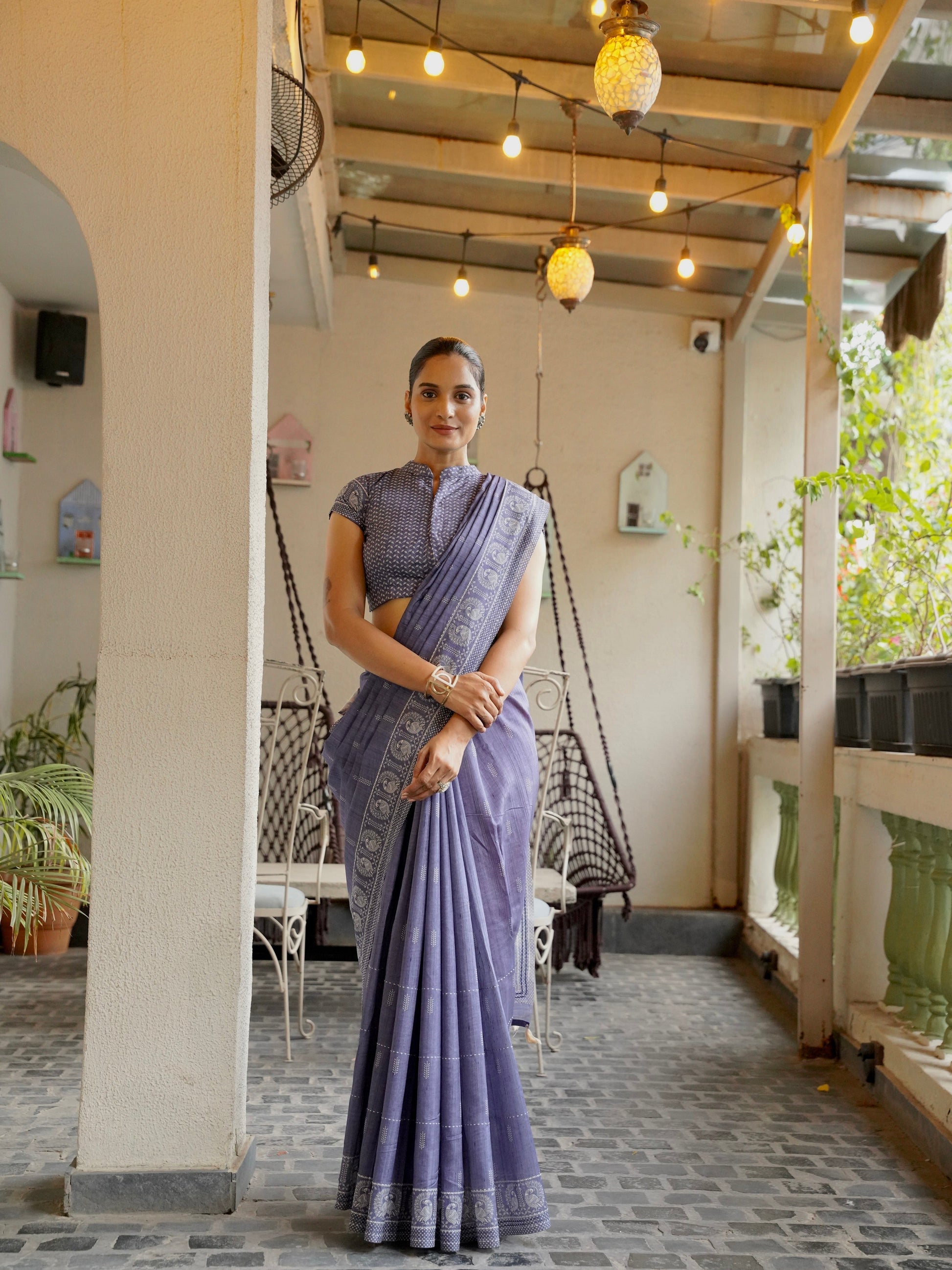 Noor-E-Neel Neel Kantha Embroidered Semi Tussar Saree Geetha Creation