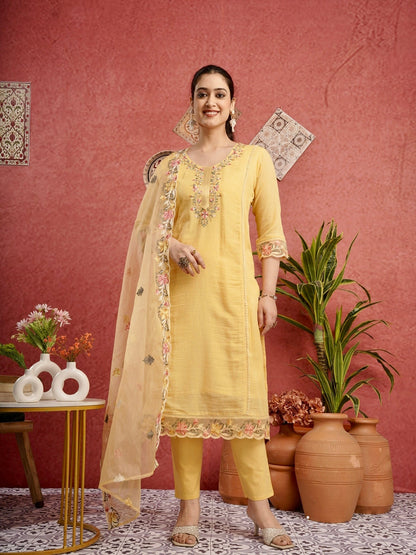 Ethnic Yellow Pure Cotton Kota Doria Dress Geetha Creation