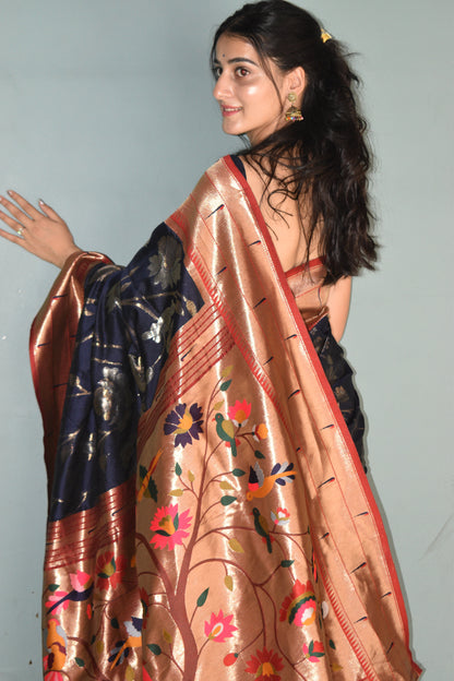 Royal Blue Paithani Saree | Royal Blue Buttery Soft Silk Paithani Saree Geetha Creation