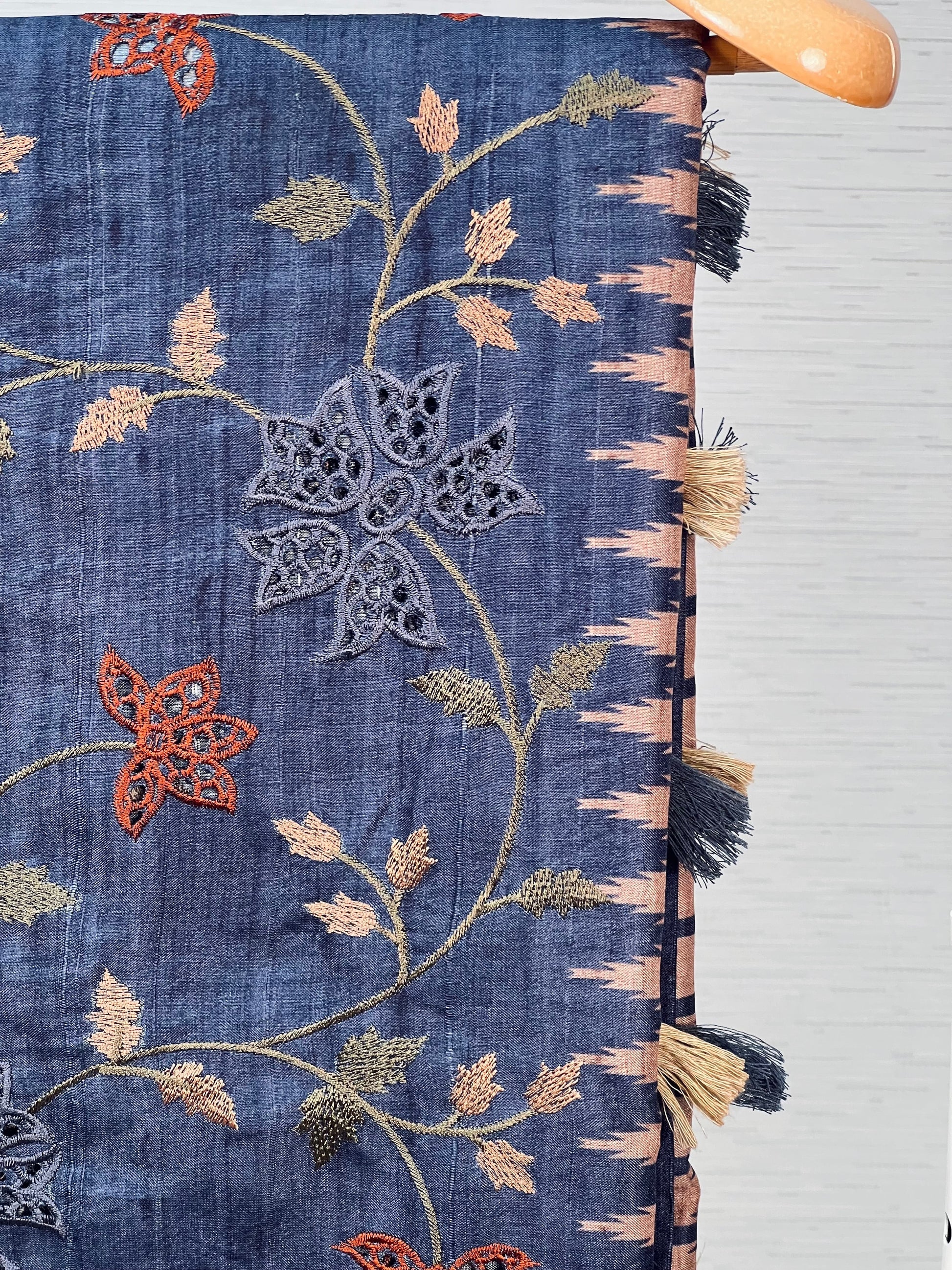 Traditional Navy Blue Embroidered Tussar Saree Geetha Creation