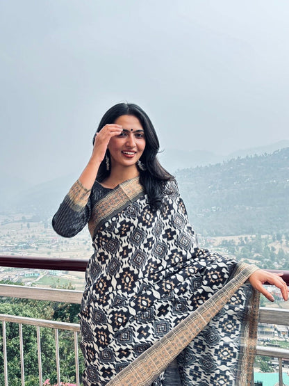 Black Patola Chapa Handloom Tussar Saree C1 Geetha Creation