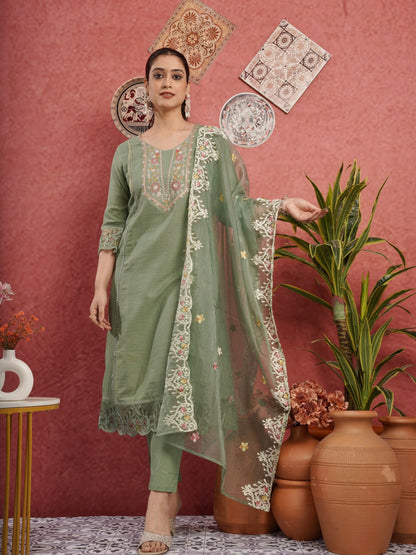Ethnic Green Pure Cotton Kota Doria Dress Geetha Creation