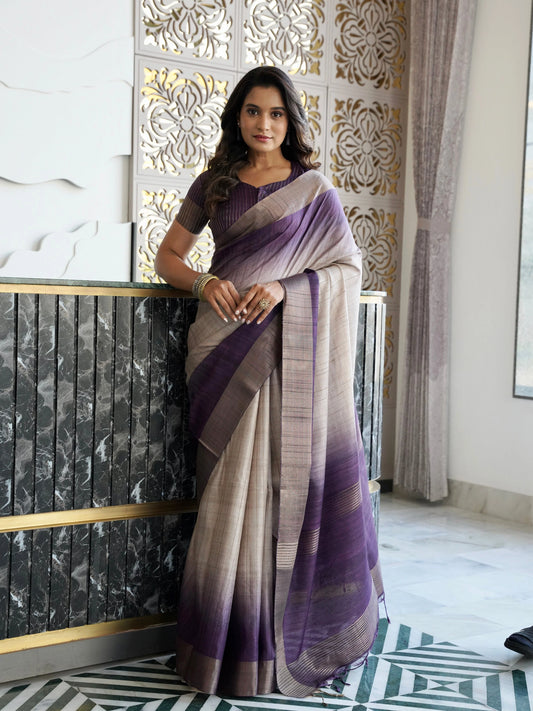 Luxurious Lavender with Chikoo Semi Tussar Saree