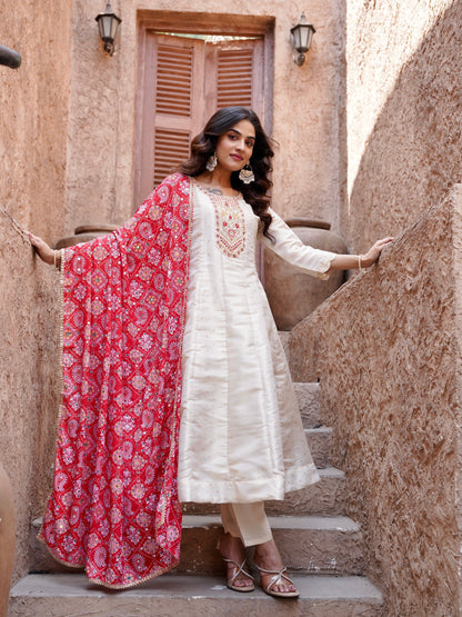 Classic Red and Ivory Ready to Wear Dress Geetha Creation