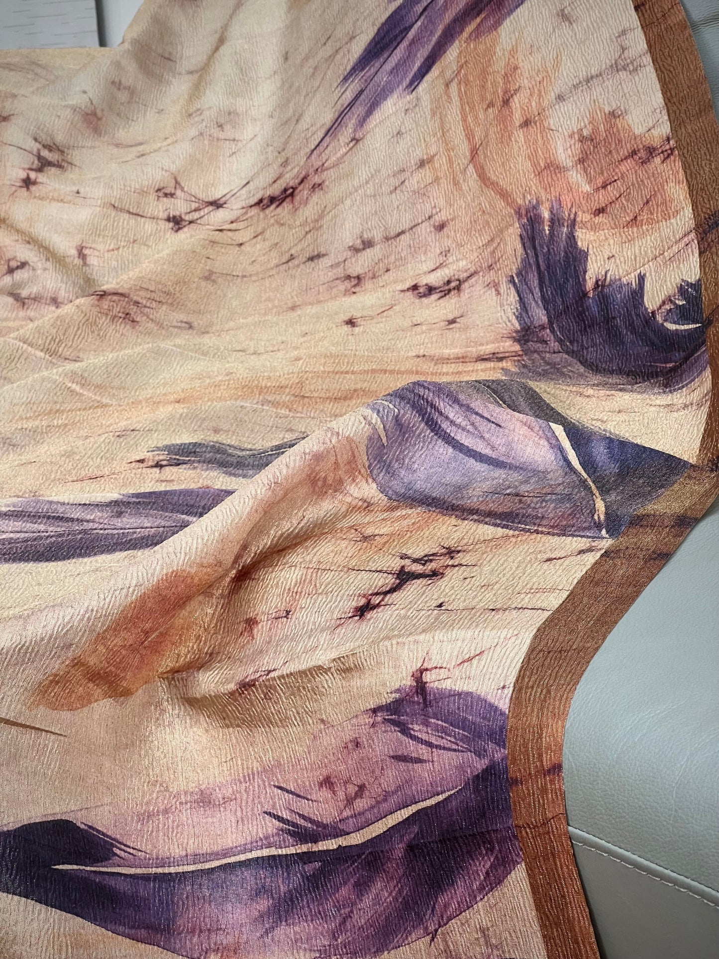 Purple Leaves in Tussar Tissue Crushed Saree Geetha Creation