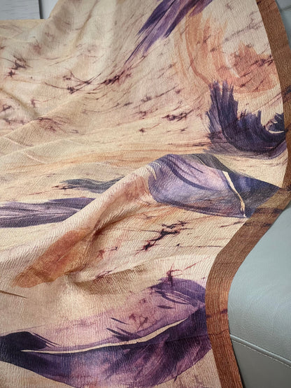 Purple Leaves in Tussar Tissue Crushed Saree Geetha Creation