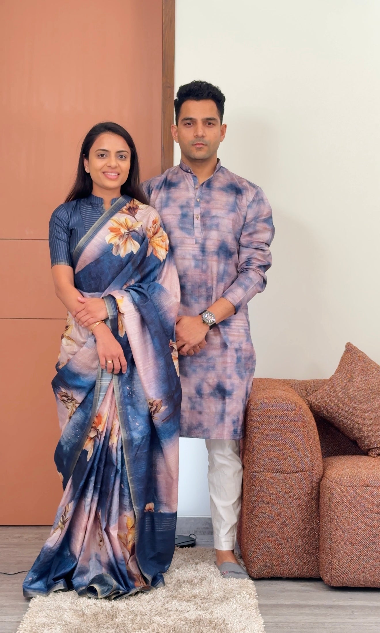 Cloudy Blue Unstitched Couple Set Geetha Creation