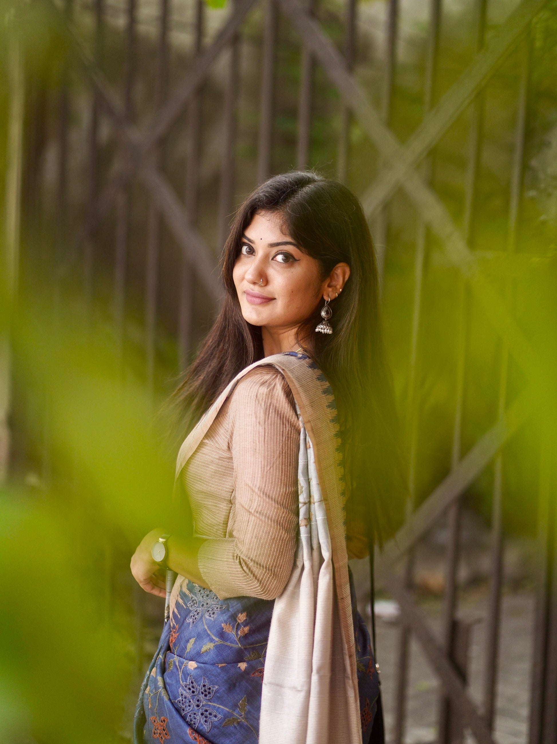 Traditional Navy Blue Embroidered Tussar Saree Geetha Creation