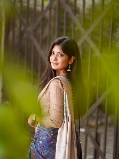 Traditional Navy Blue Embroidered Tussar Saree Geetha Creation