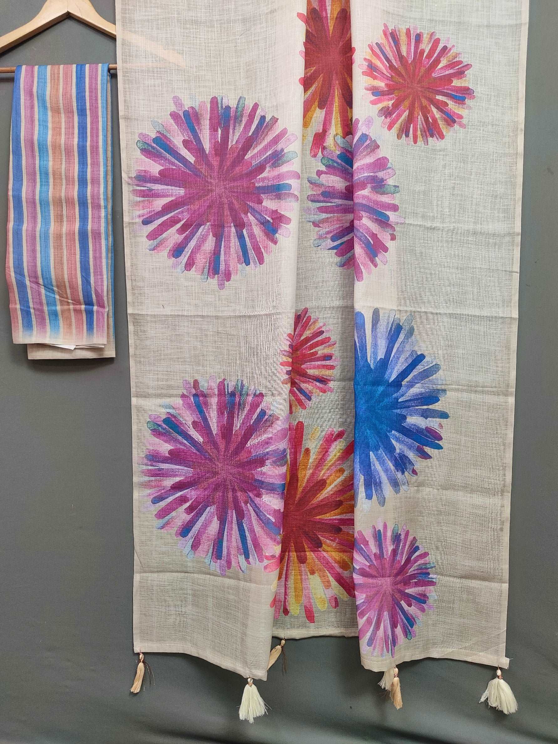 Popping Rainbows Abstract Linen Saree