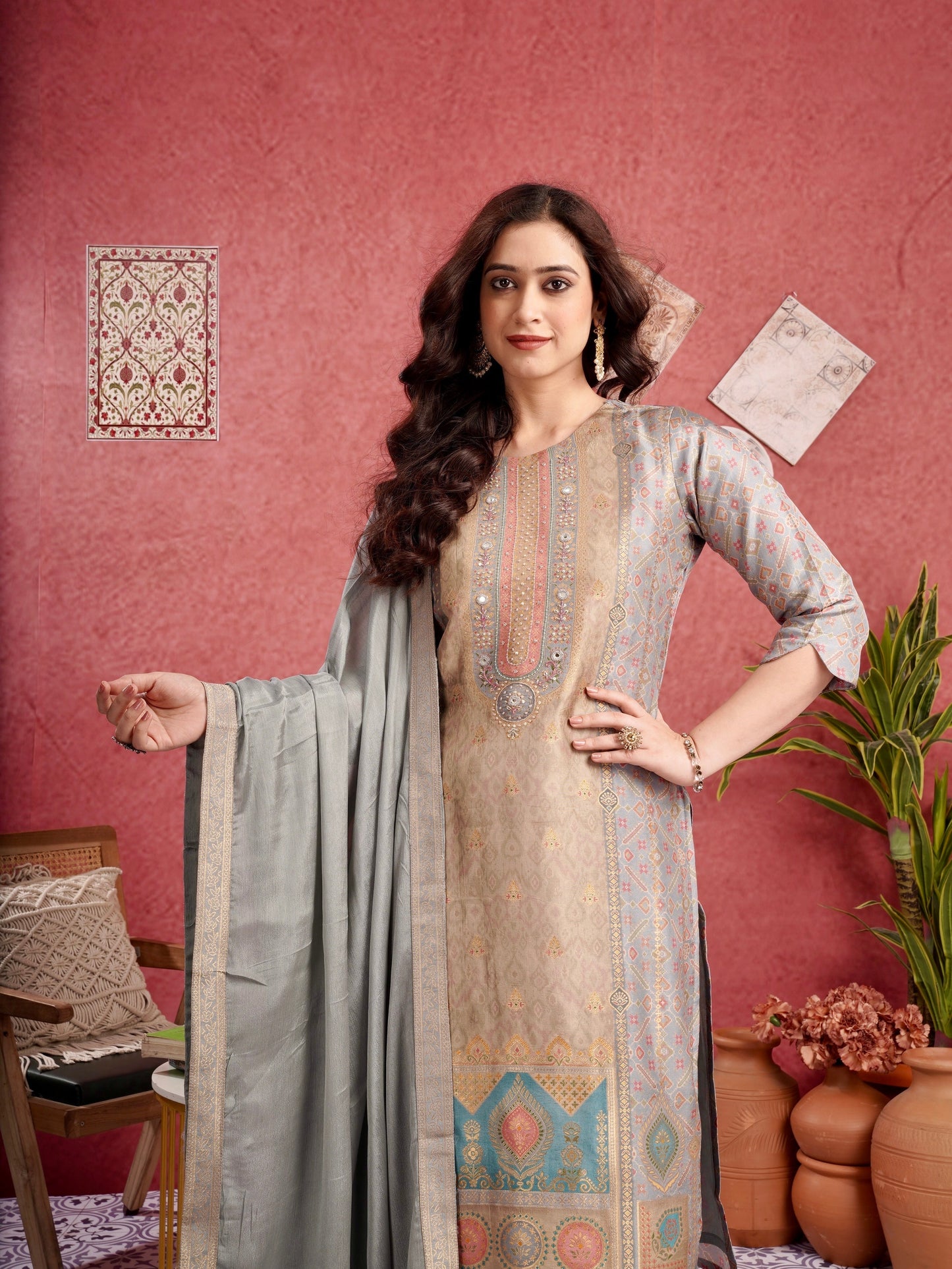 Classic Patola Ready to Wear Pure Dola Silk Kurti Set Geetha Creation