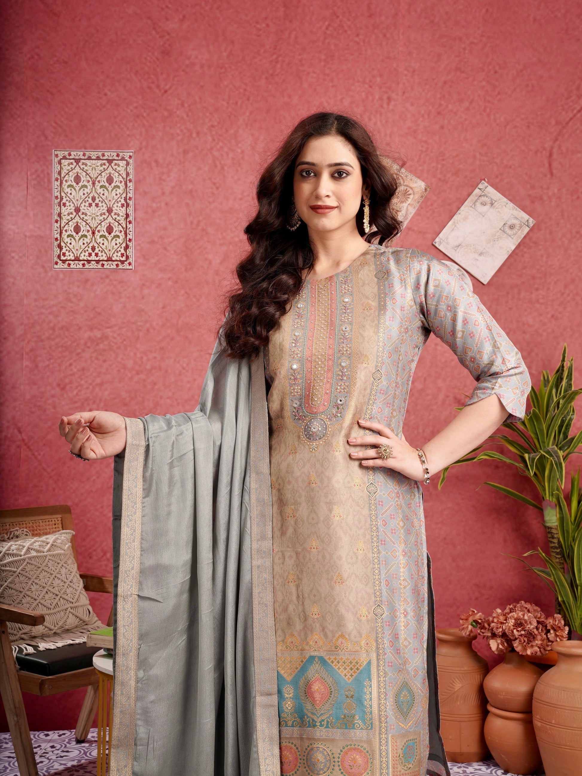 Classic Patola Ready to Wear Pure Dola Silk Kurti Set Geetha Creation