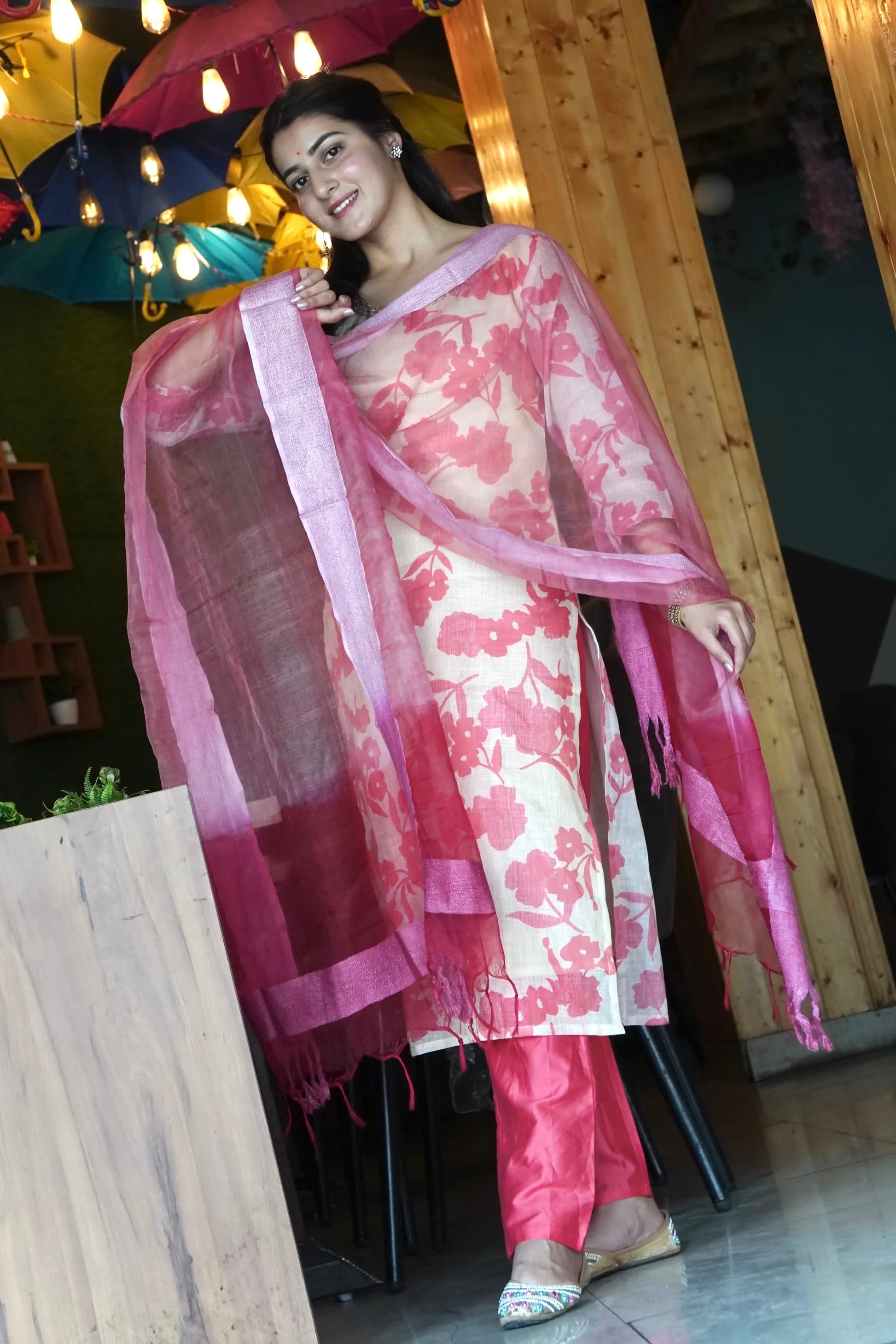 Sparkling Hot Pink Ombre Organza Ready to Wear Silk Kurti Set Geetha Creation