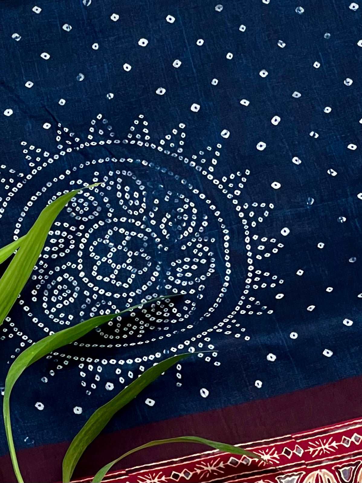 Blue Bandhani Buttery Soft Silk with Contrast Red Jacquard Border Saree Geetha Creation