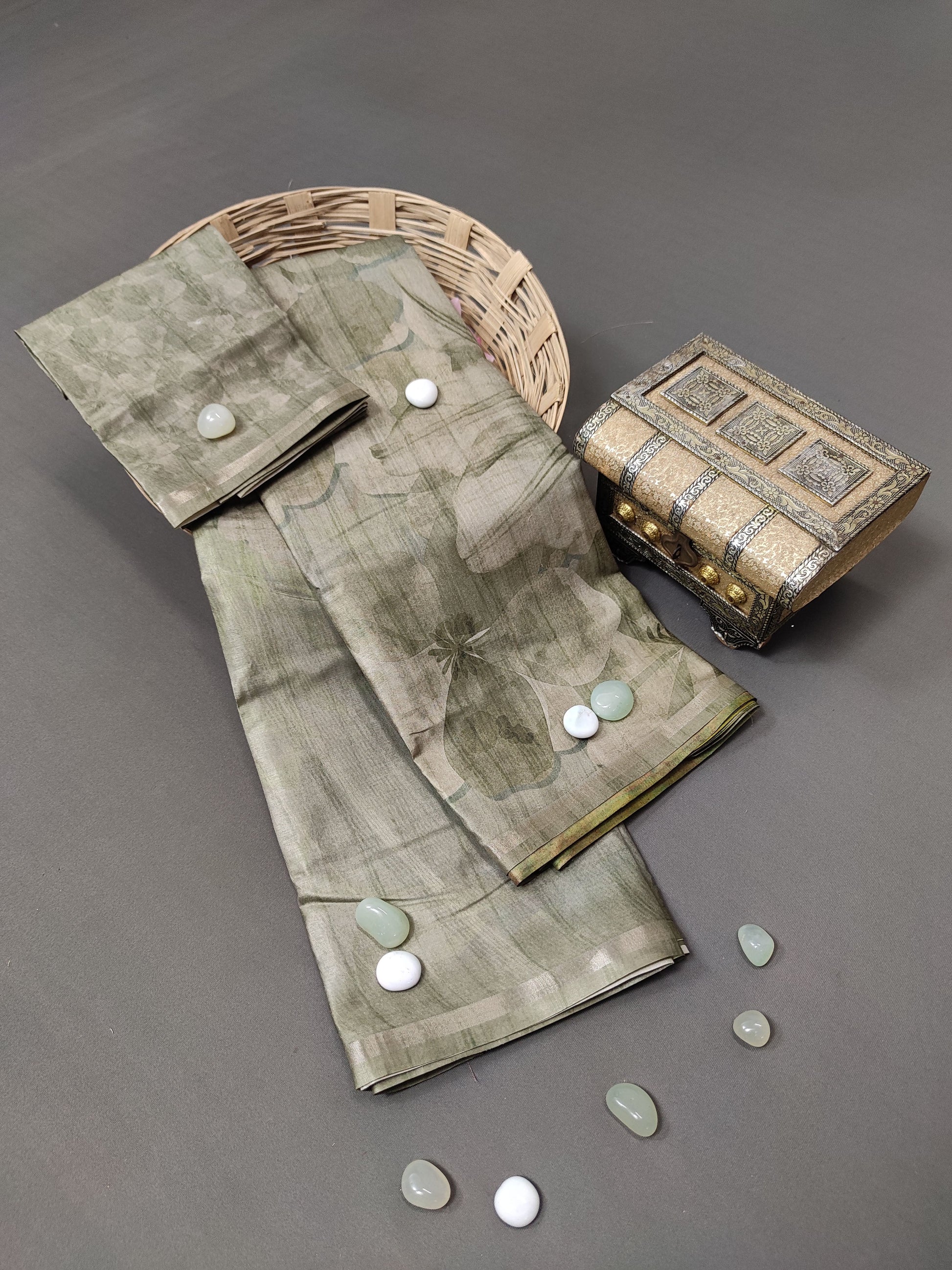 Greeny Leaf Ballet Fine Border Tussar Saree FBS2 Geetha Creation