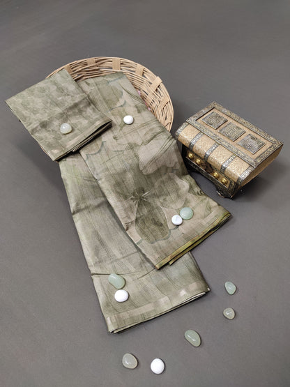 Greeny Leaf Ballet Fine Border Tussar Saree FBS2 Geetha Creation