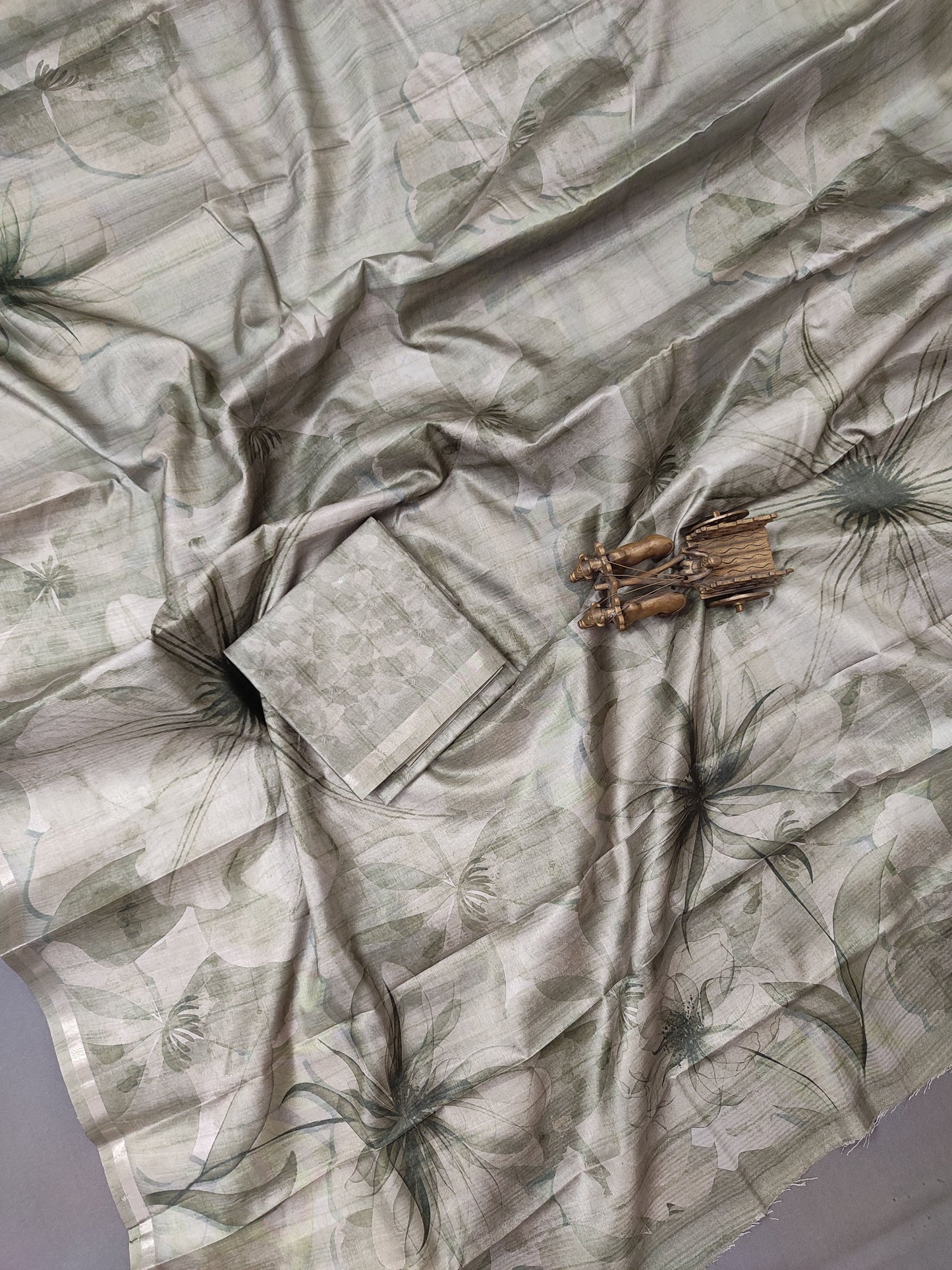 Greeny Leaf Ballet Fine Border Tussar Saree FBS2 Geetha Creation