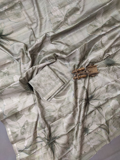 Greeny Leaf Ballet Fine Border Tussar Saree FBS2 Geetha Creation