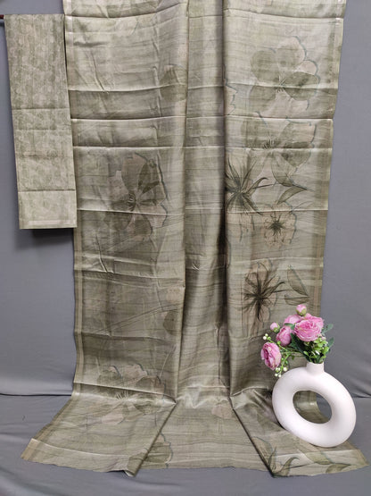 Greeny Leaf Ballet Fine Border Tussar Saree FBS2 Geetha Creation