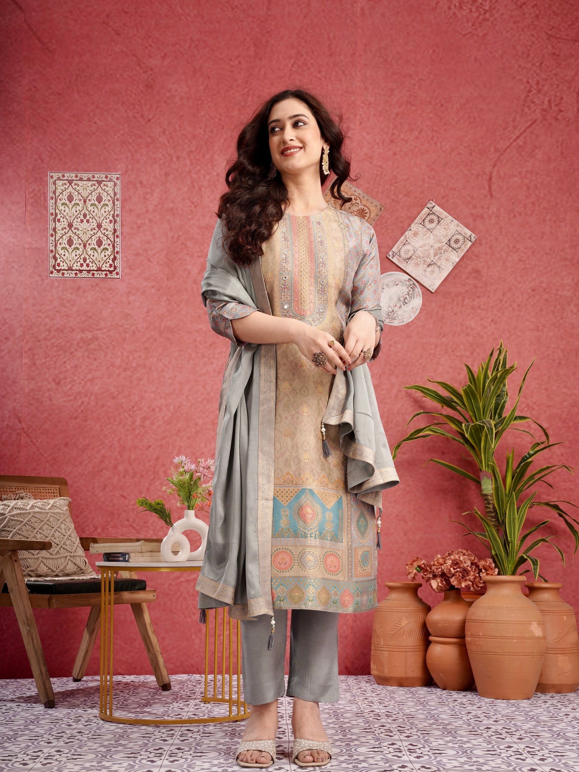 Classic Patola Ready to Wear Pure Dola Silk Kurti Set Geetha Creation