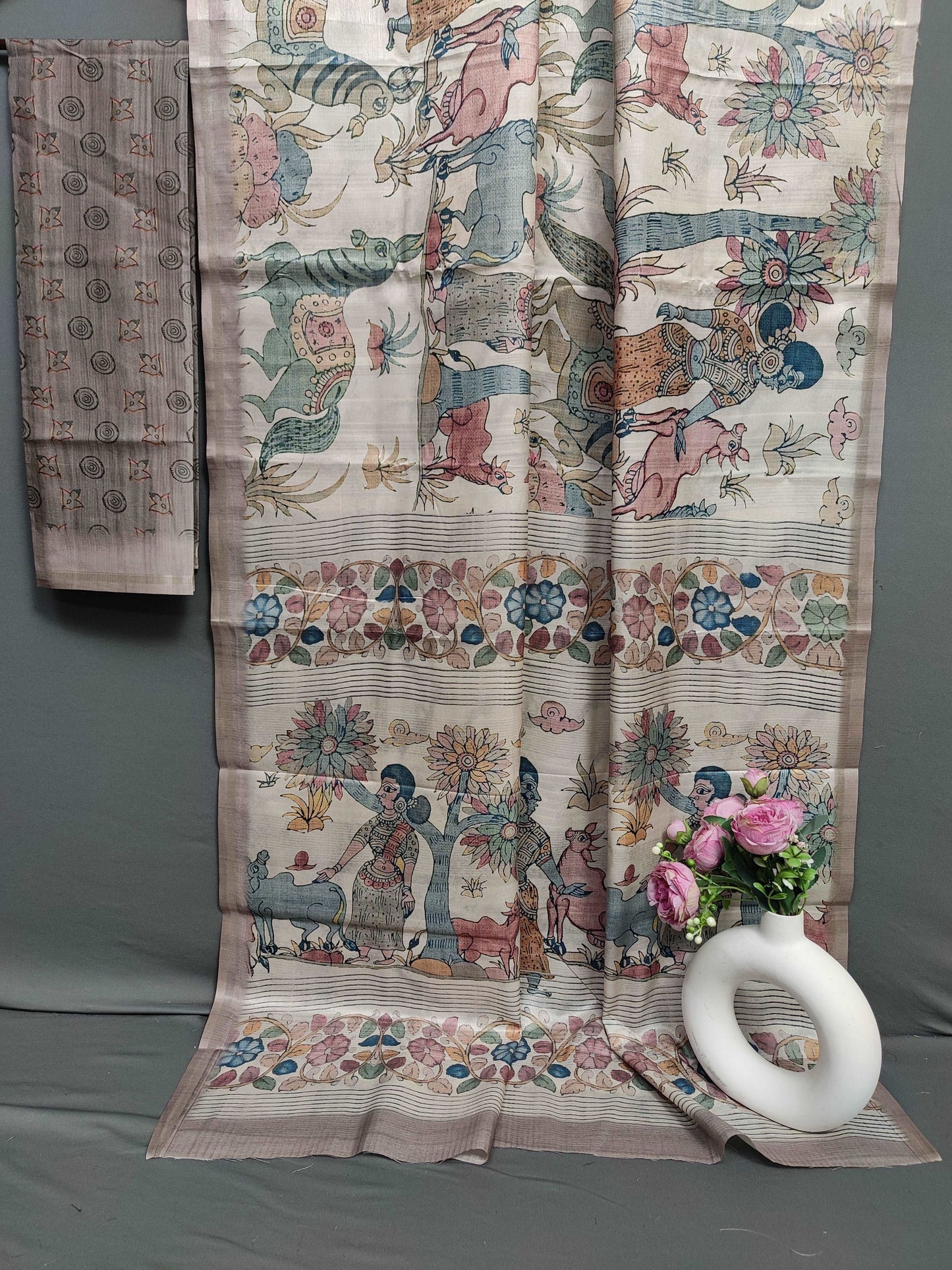 Beige Cultural resemblance Fine Border Tussar Saree FBS2
