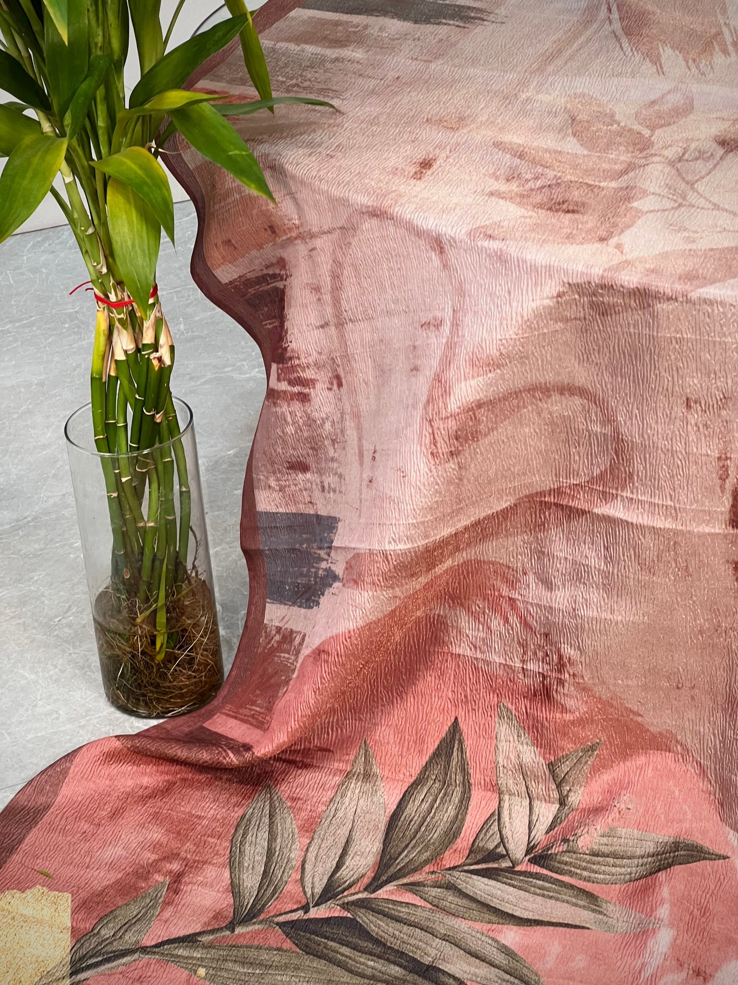 Rust Abstract Tussar Tissue Crushed Saree Geetha Creation