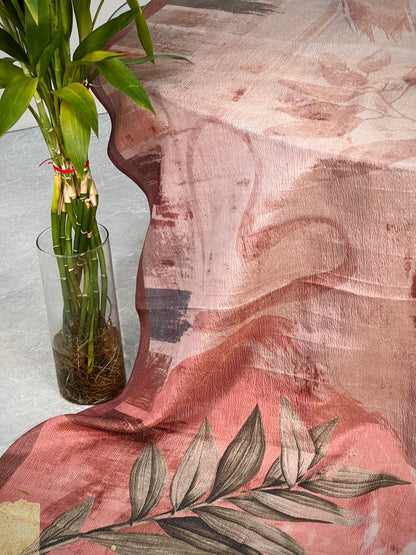Rust Abstract Tussar Tissue Crushed Saree Geetha Creation