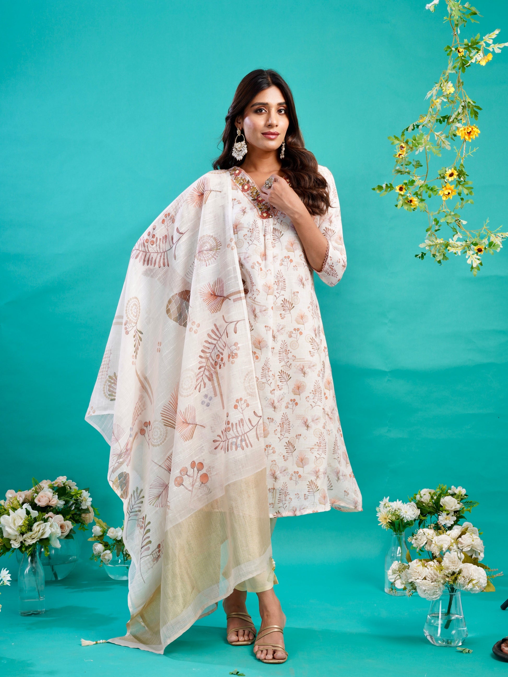 Abstract Floral Linen Ready to Wear Dress Geetha Creation
