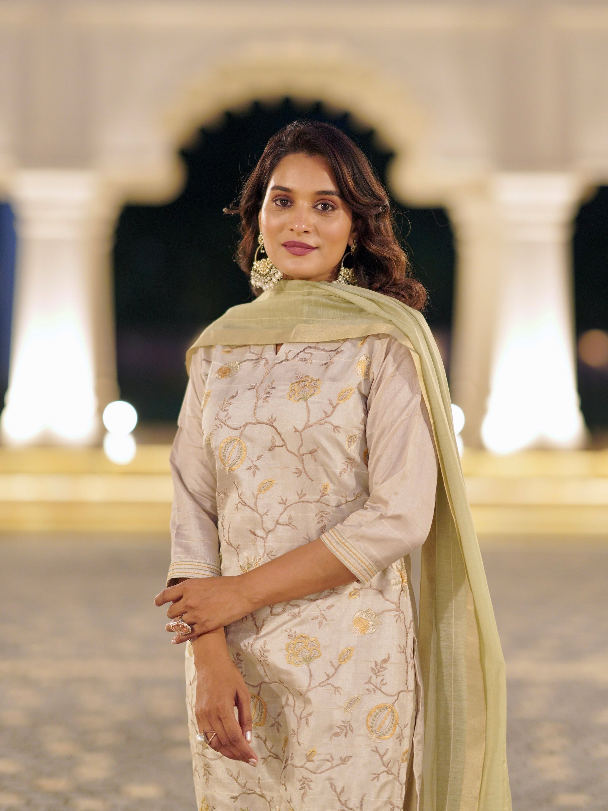 Araanya Embroidered Ready to Wear Silk Kurti Set Geetha Creation