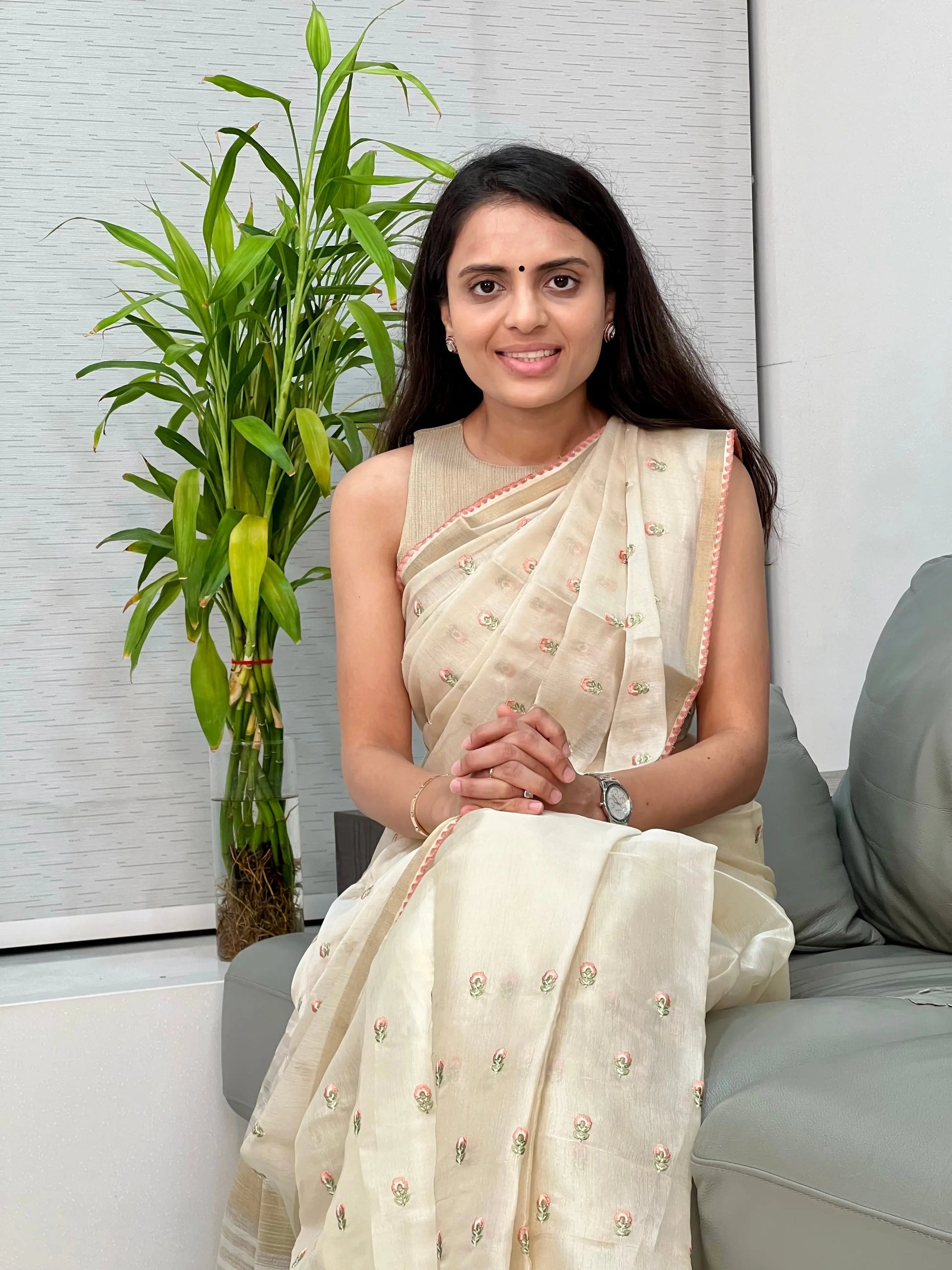 Creamy Soft Satin Saree with Embroidered Butti CSE Geetha Creation