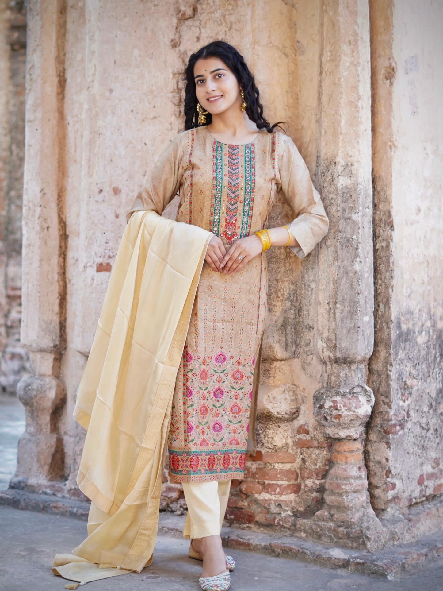 Elegant Ivory Ready to Wear Pure Dola Silk Kurti Set Geetha Creation