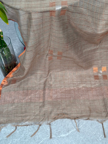 Classic Chikoo Orange Shibori Cotton Silk Saree Geetha Creation