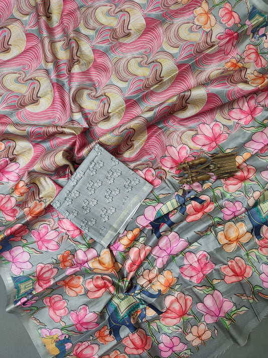 Pink Paradise Fine Border Tussar Saree FBS2 Geetha Creation