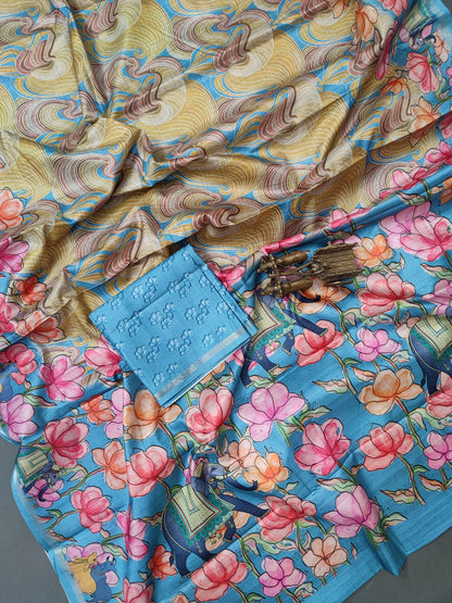 Yellow Paradise Fine Border Tussar Saree FBS2 Geetha Creation