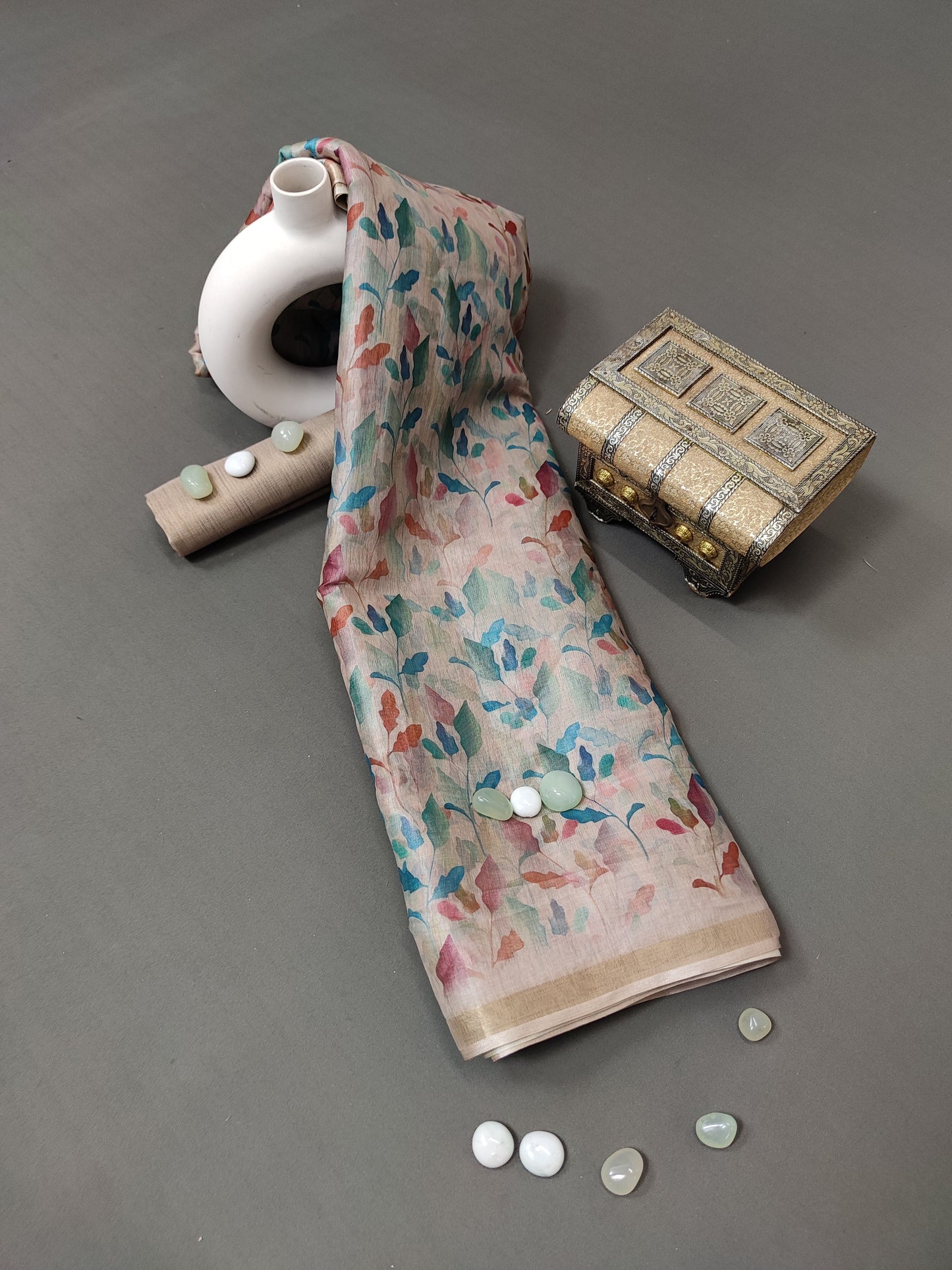 Warm Cream Wildflower Radiant Satin Saree CSB1 Geetha Creation