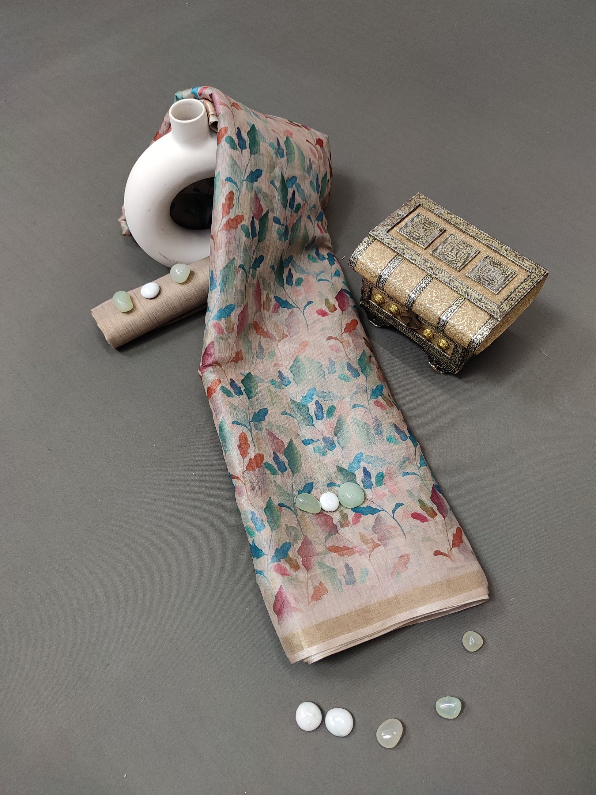 Warm Cream Wildflower Radiant Satin Saree CSB1 Geetha Creation