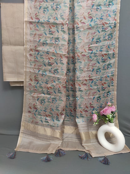Warm Cream Wildflower Radiant Satin Saree CSB1 Geetha Creation