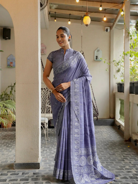 Noor-E-Neel Neel Kantha Embroidered Semi Tussar Saree