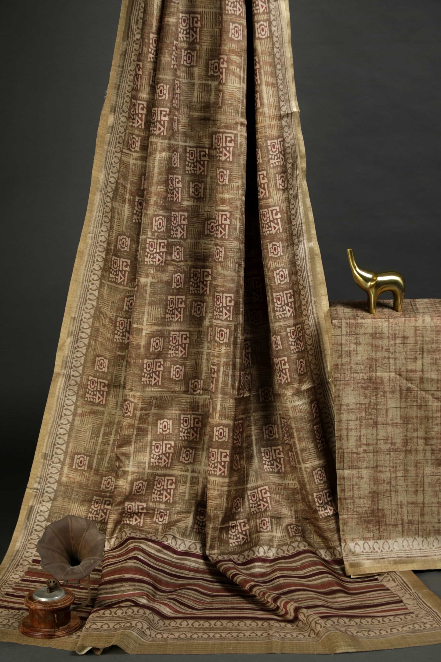 Earthy Ochre Tussar Fine Border Saree Geetha Creation